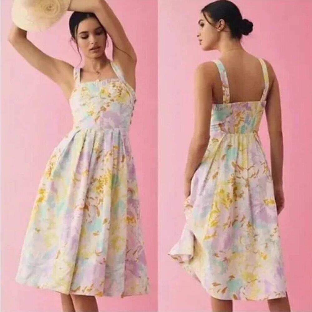 Maeve Yellow and White Sleeveless Sundress